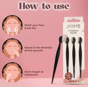 JAQULINE USA Face Razor for Women, Dermaplaning Tool for Smooth Skin, Pack of 3