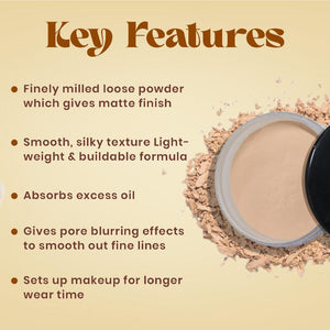 JAQULINE USA Pro Fix Finishing Loose Powder | Oil Control Matte Finish | Blurs Pores & Sets Makeup | Lightweight, Long Lasting - Ivory (15g)