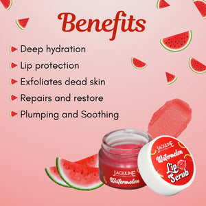 Jaquline USA Watermelon Lip Scrub |Provides Deep Hydration |Exfoliates Dead Skin |Plumping & Hydration| Repair & Restores Lips|15g