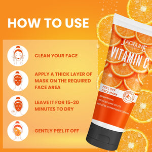 JAQULINE USA Vitamin-C Peel Off Face Mask| All Skin Types| Tan Removal| Brightens Skin- 100ml