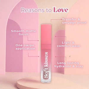 Jaquline USA Soft Kisses Liquid Lipstick long lasting, Matte Finish & Silky-Smooth Texture, Enriched with Hyaluronic Acid & Vitamin E, Coral Bloom 03, 4ml