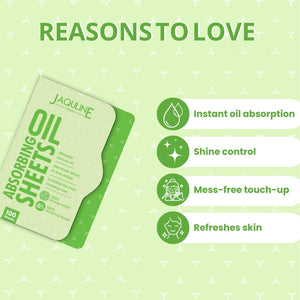 Jaquline USA Green Oil Absorbing Sheets 100N - Instant Oil Control Blotting Paper for Face, Gentle on Skin, Travel Friendly, Portable and Convenient for Daily Use