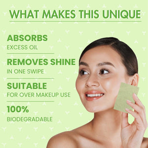 Jaquline USA Green Oil Absorbing Sheets 100N - Instant Oil Control Blotting Paper for Face, Gentle on Skin, Travel Friendly, Portable and Convenient for Daily Use