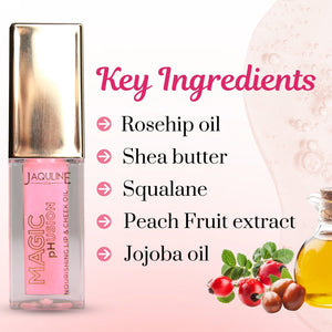 Jaquline USA Magic Phusion lip & Cheek oil, Long Lasting Nourishment Non-Sticky & glossy Heals & Moisturizes Lips Rose Razzle - 5ml