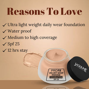 Jaquline USA PRO FIX Velvet Whip Mousse Foundation, Weightless Smooth Velvet touch, Flawless Matte Finish, Honeydew 03