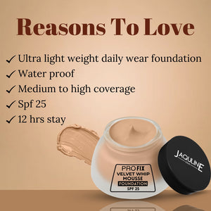 Jaquline USA PRO FIX Velvet Whip Mousse Foundation, Weightless Smooth Velvet touch, Flawless Matte Finish, Caramel 04