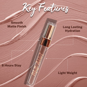 Jaquline USA Matte Addict + Liquid Lipstick, 8Hr stay, Lightweight & Transfer proof - Soft Fawn 06, 3.5ml