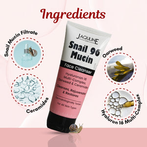 Jaquline USA Snail Mucin Face Cleanser 100ml, Non-Drying Formula, pH-Balanced, Long-Lasting Hydration, Deeply Cleanses Skin & Restores Skin Barrier for Glowing Skin