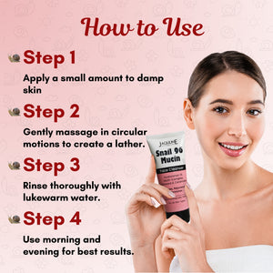 Jaquline USA Snail Mucin Face Cleanser 100ml, Non-Drying Formula, pH-Balanced, Long-Lasting Hydration, Deeply Cleanses Skin & Restores Skin Barrier for Glowing Skin