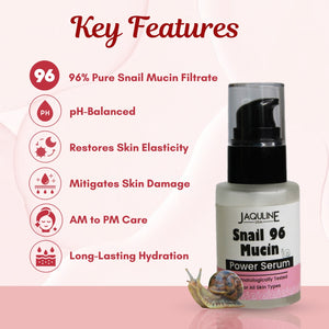Jaquline USA Snail Mucin Power Serum 30ml, Hydrating Serum for Face with Niacinamide & Snail Secretion Filtrate for All Skin Types