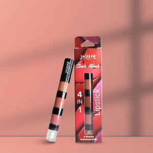Jaquline USA Stack Attack 4 in 1 Liquid Lipstick-Nude Mood (Nude Beige+ Nude Brown+ Nude Pink + Transparent Gloss) 4ml |Light Weight |Long Lasting Hydration |8 Hrs Stay