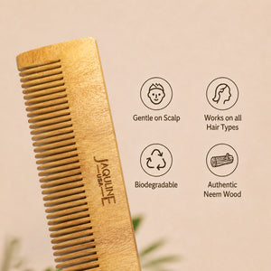 JAQULINE USA Neem Wood Hair Comb with Handle Wooden Comb for Hair Growth Anti Dandruff Scalp Massage Frizz Control Detangling Natural Neem Comb for Men Women All Hair Types Eco Friendly