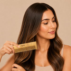 JAQULINE USA Neem Wood Hair Comb with Handle Wooden Comb for Hair Growth Anti Dandruff Scalp Massage Frizz Control Detangling Natural Neem Comb for Men Women All Hair Types Eco Friendly