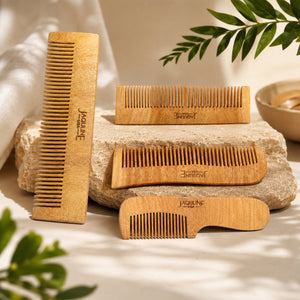 JAQULINE USA Neem Wood Hair Comb with Handle Wooden Comb for Hair Growth Anti Dandruff Scalp Massage Frizz Control Detangling Natural Neem Comb for Men Women All Hair Types Eco Friendly