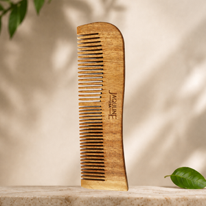 JAQULINE USA Neem Wood 2 in 1 Hair Comb Dual Tooth Wide & Fine Tooth Wooden Comb for Detangling Hair Growth Anti Dandruff Scalp Massage Frizz Control Natural Comb for Men Women