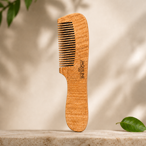 JAQULINE USA Neem Wood Hair Comb with Handle Wooden Comb for Hair Growth Anti Dandruff Scalp Massage Frizz Control Detangling Natural Neem Comb for Men Women All Hair Types Eco Friendly