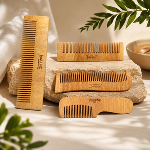 JAQULINE USA Neem Wood Hair Comb with Handle Wooden Comb for Hair Growth Anti Dandruff Scalp Massage Frizz Control Detangling Natural Neem Comb for Men Women All Hair Types Eco Friendly