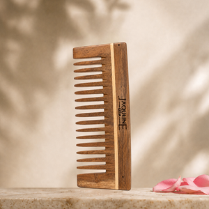 JAQULINE USA Rosewood Wooden Wide Tooth Shampoo Comb for Curly Thick Hair, Anti Frizz Scalp Massage Detangling Tool