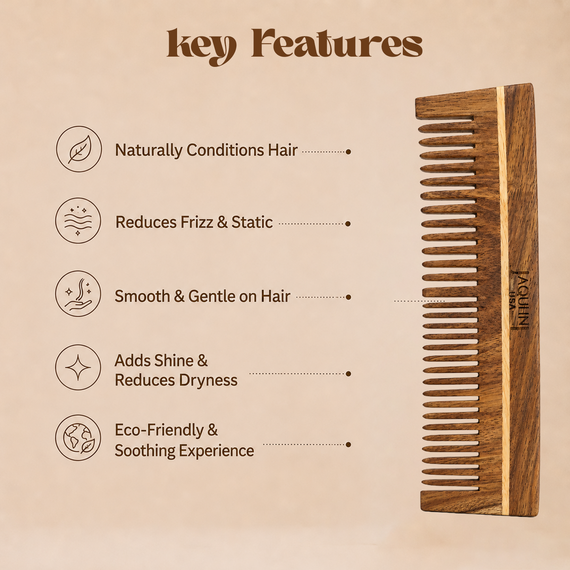 JAQULINE USA Rosewood Wooden Dual Tooth Comb for Detangling & Styling, Anti Frizz Scalp Massage Grooming Tool for Men & Women