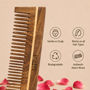JAQULINE USA Rosewood Wooden Dual Tooth Comb for Detangling & Styling, Anti Frizz Scalp Massage Grooming Tool for Men & Women