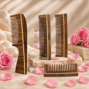 JAQULINE USA Rosewood Wooden Dual Tooth Comb for Detangling & Styling, Anti Frizz Scalp Massage Grooming Tool for Men & Women