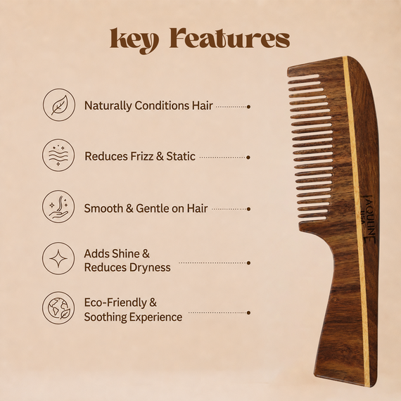 JAQULINE USA Rosewood Wooden Handle Comb Detangling Hair Comb Anti Frizz Scalp Massage Easy Grip Styling Tool Natural Wooden Comb for Men Women All Hair Types