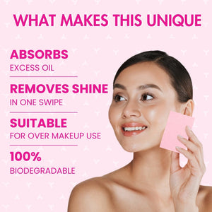 Jaquline USA Pink Oil Absorbing Sheets 100N - Instant Oil Control Blotting Paper for Face, Gentle on Skin, Travel Friendly, Portable and Convenient for Daily Use