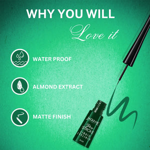 Jaquline USA Pro Stroke Liquid Eyeliner Jade Green 4ml | Enriched with Almond Extract | Long lasting | Smudge proof