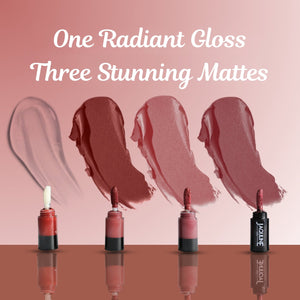 Jaquline USA Stack Attack 4 in 1 Liquid Lipstick-Boss Bold (Bold Pink+ Bold Brown+ Bold Red+ Transparent Gloss) 4ml |Light Weight |Long Lasting Hydration |8 Hrs Stay