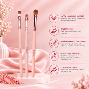 Jaquline USA Lip & Eye Makeup Brush Kit, Set of 3, Eyeshadow, Blending & Lip/Eyeliner Brushes