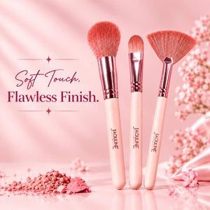 Jaquline USA Face Makeup Brush Kit, Set of 3 | Foundation, Blush & Fan Brushes | Soft Handcrafted Brushes