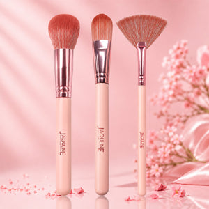 Jaquline USA Face Makeup Brush Kit, Set of 3 | Foundation, Blush & Fan Brushes | Soft Handcrafted Brushes
