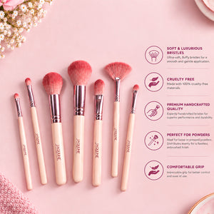 Jaquline USA Face & Eye Makeup Brush Kit, 7-in-1 Foundation, Powder, Blush & Eye Brushes
