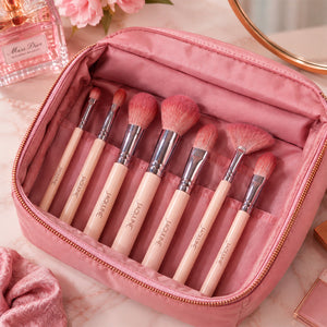Jaquline USA Face & Eye Makeup Brush Kit, 7-in-1 Foundation, Powder, Blush & Eye Brushes