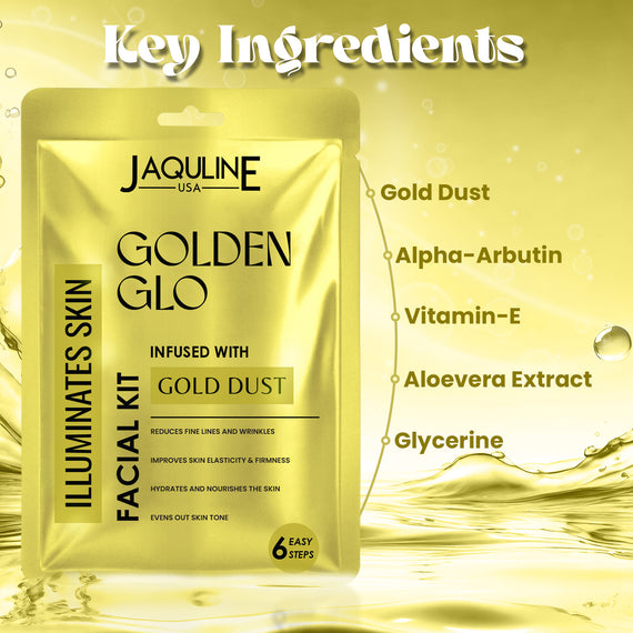 Jaquline USA Golden Glo Gold Dust Facial Kit – Brightening & Anti-Ageing Care (42g)
