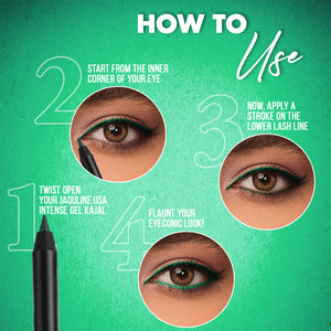 Jaquline USA Pro Stroke Intense Gel Kajal Jade Green 1.2 g |Smudge Proof |Long Lasting |Waterproof| Enriched with Vitamin E