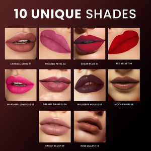 Jaquline USA Pout Perfect Lip Souffle, long lasting Liquid Lipstick, Matte Finish & Smooth Texture, Transfer Proof & Enriched with Hyaluronic Acid & Macadamia Oil |Mulberry Mousse- 6ml
