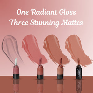 Jaquline USA Stack Attack 4 in 1 Liquid Lipstick-Nude Mood (Nude Beige+ Nude Brown+ Nude Pink + Transparent Gloss) 4ml |Light Weight |Long Lasting Hydration |8 Hrs Stay