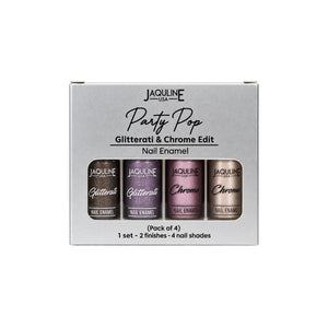 Jaquline USA Party Pop Glitterati & Chrome Edit Nail Enamel Set Of 4 | Long Lasting | Chip Resistant | 7Ml Each